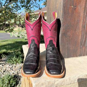 NEW Cinch Edge Western Boots Womens Black W Pink Uppers Caiman Print Leather